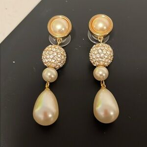 Vintage George Salo Drop Earrings Gold CZ Pearl